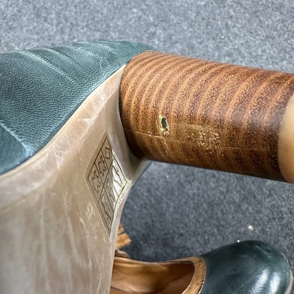 Miz Mooz Sensei 7.5 Green Leather Mary Jane Heels Pumps Retro Boho C28-C1823-1